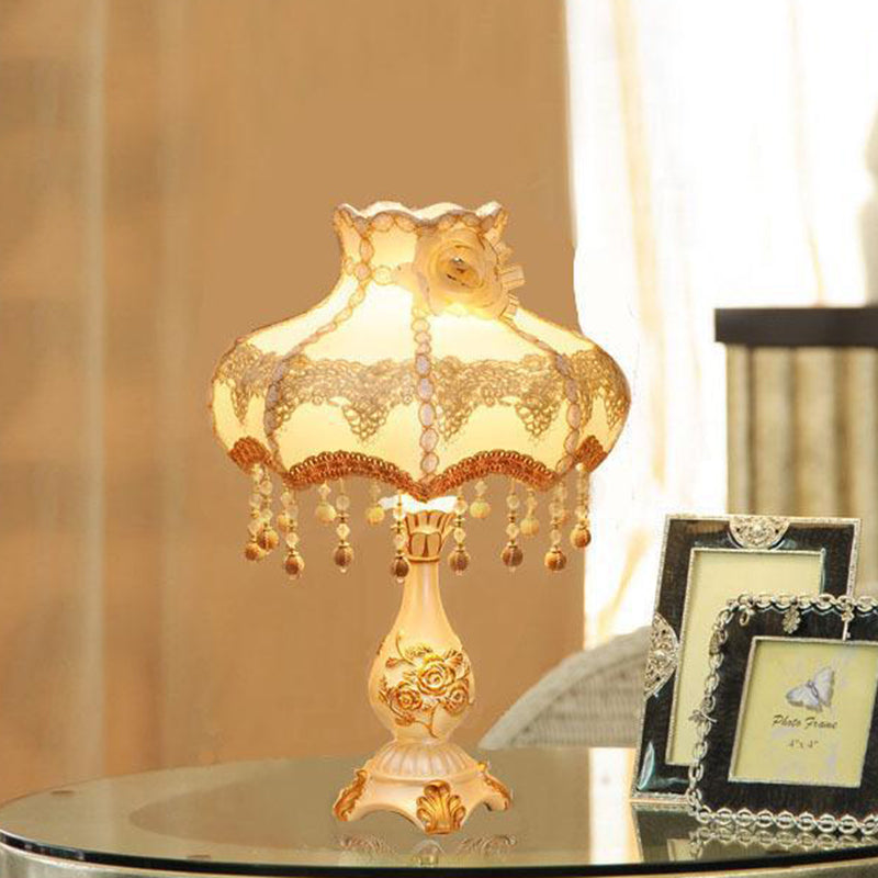 Lampe de table 1 lumière en tissu résine ronde rose chinoise traditionnelle pour salon 