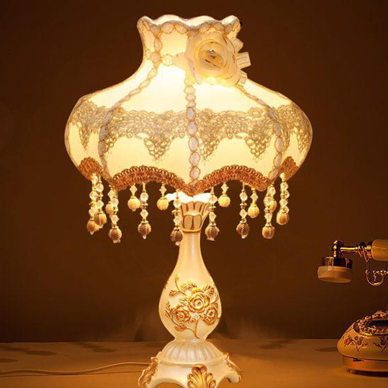 Lampe de table 1 lumière en tissu résine ronde rose chinoise traditionnelle pour salon 