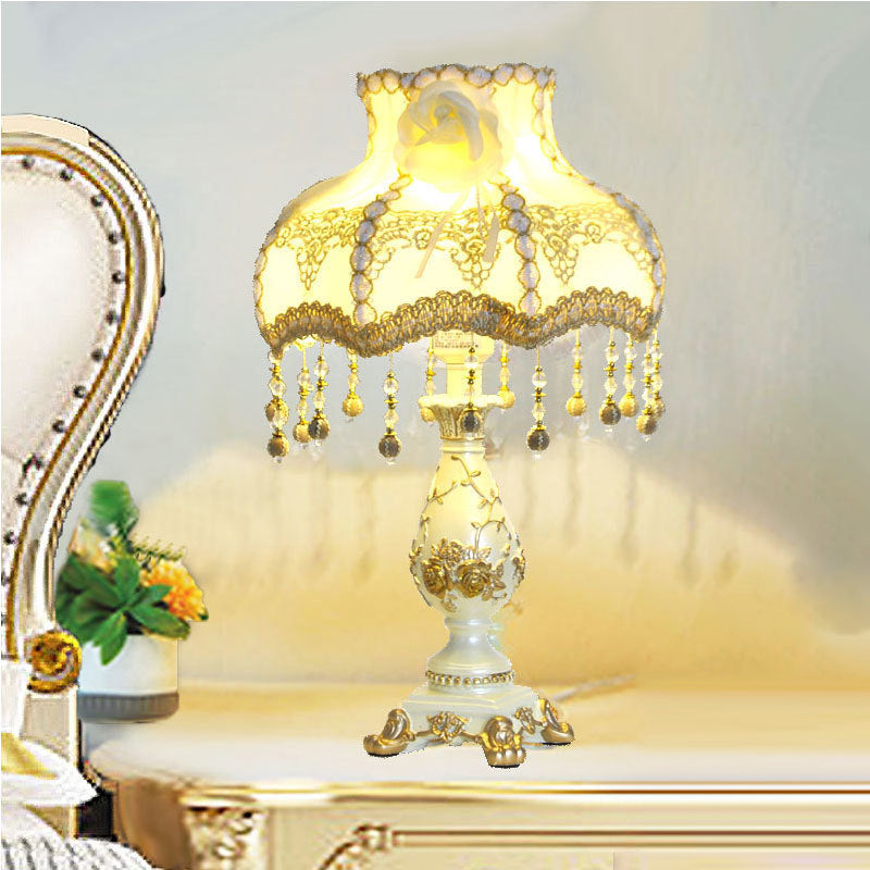 Lampe de table 1 lumière en tissu résine ronde rose chinoise traditionnelle pour salon 