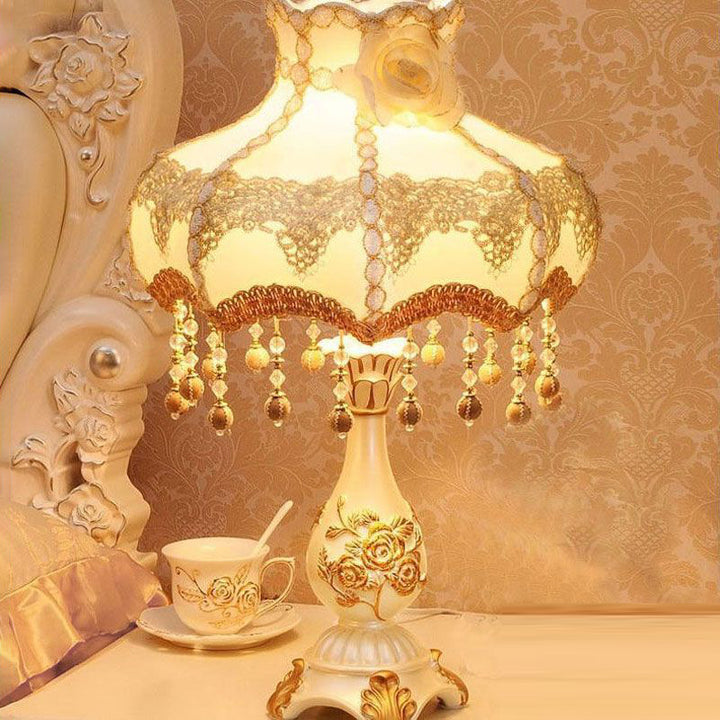 Lampe de table 1 lumière en tissu résine ronde rose chinoise traditionnelle pour salon 