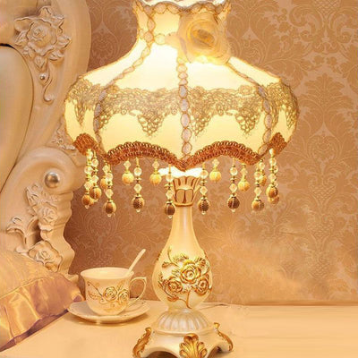 Lampe de table 1 lumière en tissu résine ronde rose chinoise traditionnelle pour salon 