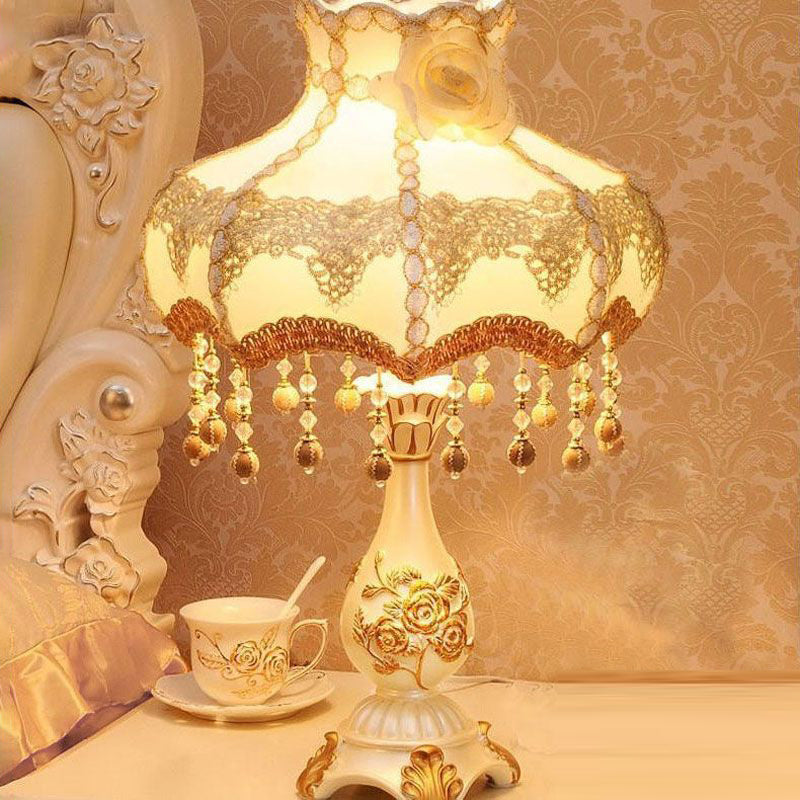Lampe de table 1 lumière en tissu résine ronde rose chinoise traditionnelle pour salon 