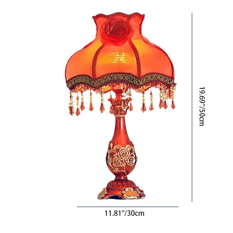 Lampe de table 1 lumière en tissu résine ronde rose chinoise traditionnelle pour salon 