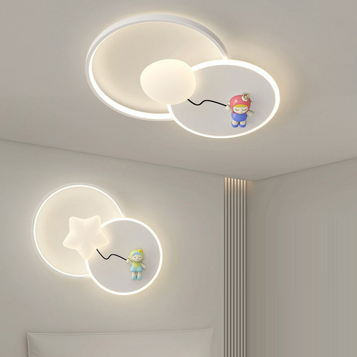Modern Art Deco Kids Round Cartoon Love Heart Star PE Iron LED Flush Mount Ceiling Light For Bedroom