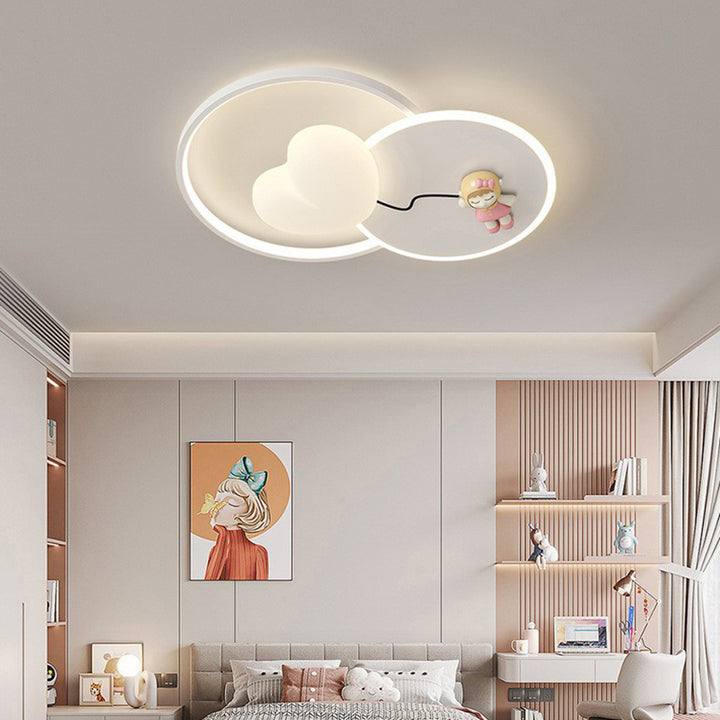 Plafonnier LED rond pour enfants Art Déco moderne avec cœur d'amour et étoile en fer PE pour chambre à coucher 