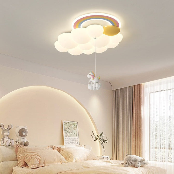 Moderne Art Deco Kinder Wolken Regenbogen Cartoon PE Eisen LED Deckenleuchte für Wohnzimmer 
