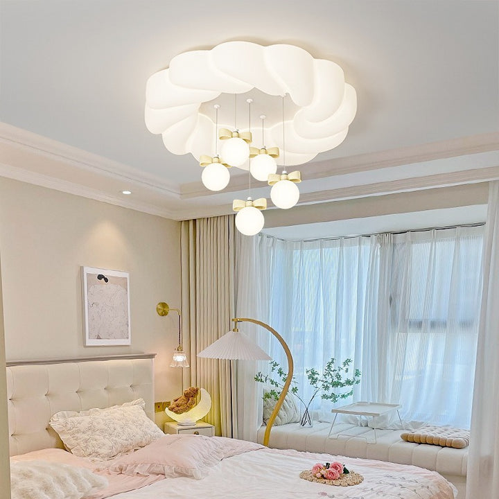 Moderne minimalistische cremefarbene ovale runde Pendelleuchte aus PE-Eisen mit LED-Deckenleuchte für das Schlafzimmer 