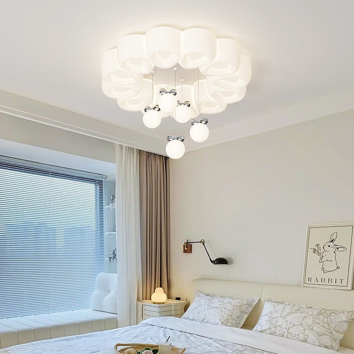 Moderne minimalistische cremefarbene ovale runde Pendelleuchte aus PE-Eisen mit LED-Deckenleuchte für das Schlafzimmer 