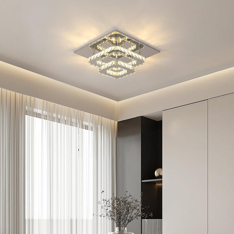 Moderne Luxuriöse Quadratische Kristall-Eisen-LED-Deckenleuchte für das Schlafzimmer 