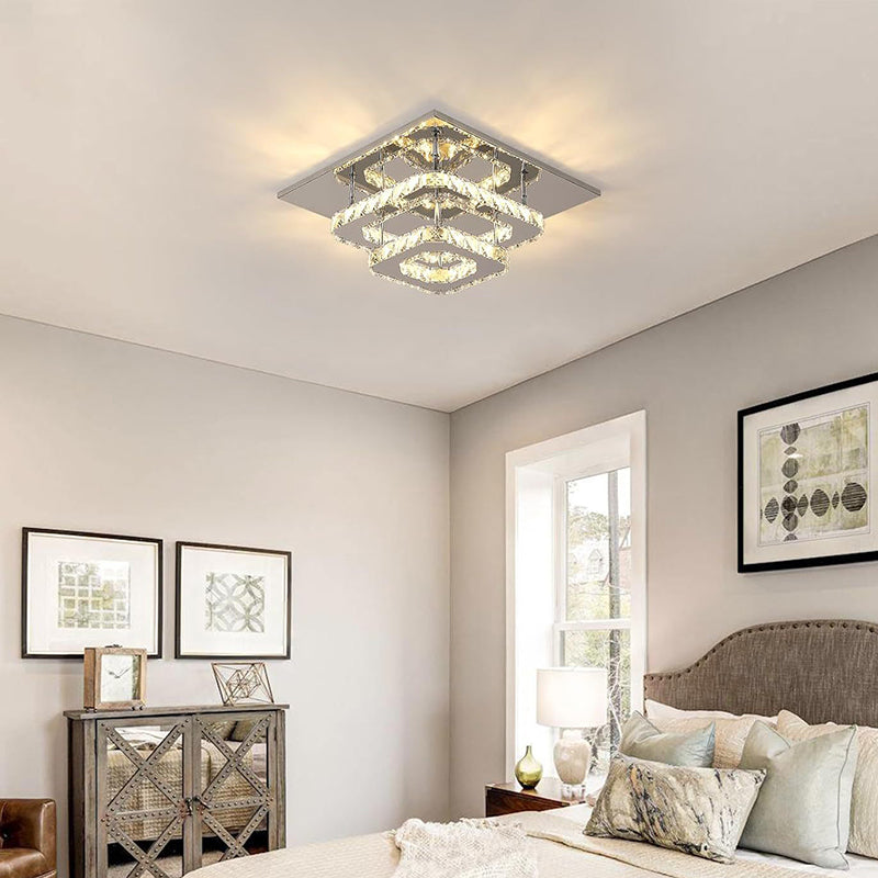 Moderne Luxuriöse Quadratische Kristall-Eisen-LED-Deckenleuchte für das Schlafzimmer 