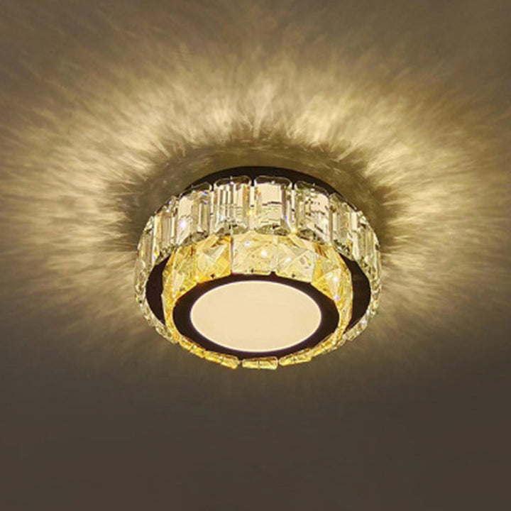 Lámpara de techo LED de montaje empotrado de cristal con patrón redondo moderno de lujo para sala de estar 