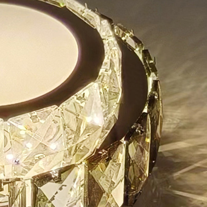 Lustre Plafonnier LED en Fer avec Cristal à Motif Rond Moderne de Luxe pour Salon 