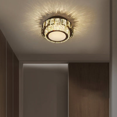 Lustre Plafonnier LED en Fer avec Cristal à Motif Rond Moderne de Luxe pour Salon 