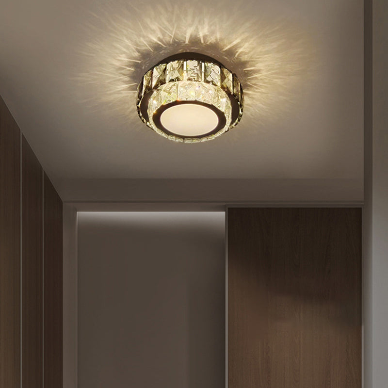 Lustre Plafonnier LED en Fer avec Cristal à Motif Rond Moderne de Luxe pour Salon 