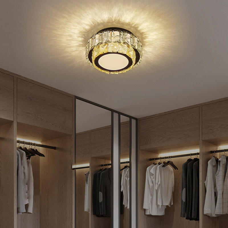 Lustre Plafonnier LED en Fer avec Cristal à Motif Rond Moderne de Luxe pour Salon 