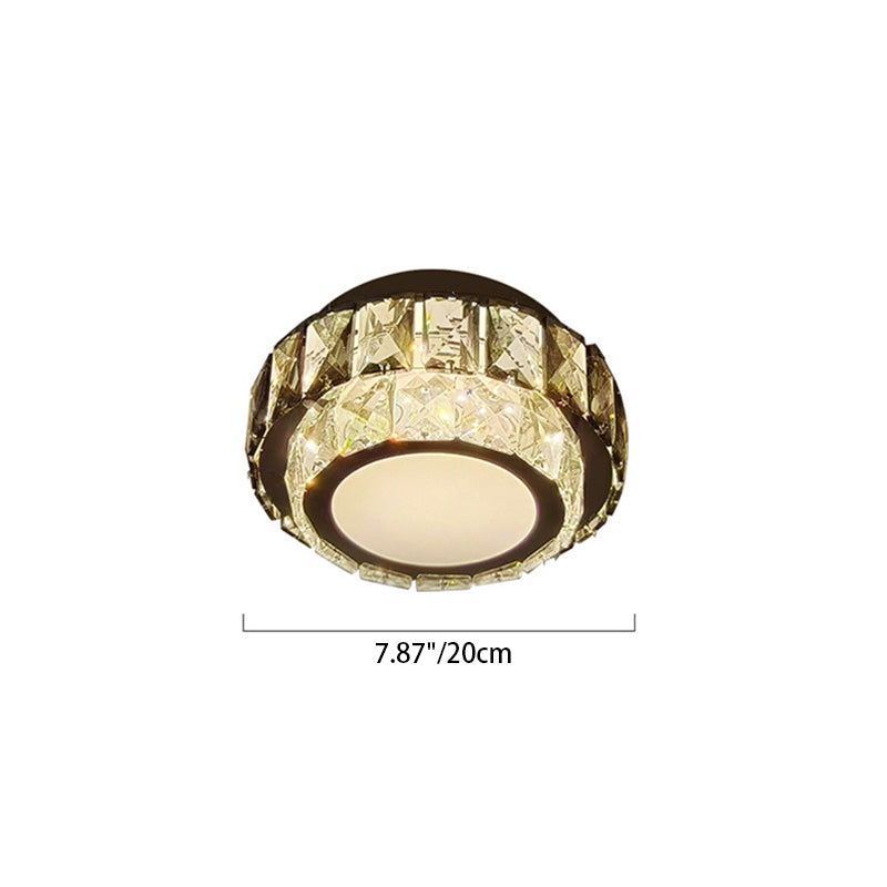 Lustre Plafonnier LED en Fer avec Cristal à Motif Rond Moderne de Luxe pour Salon 
