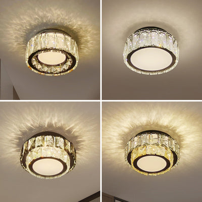 Lustre Plafonnier LED en Fer avec Cristal à Motif Rond Moderne de Luxe pour Salon 