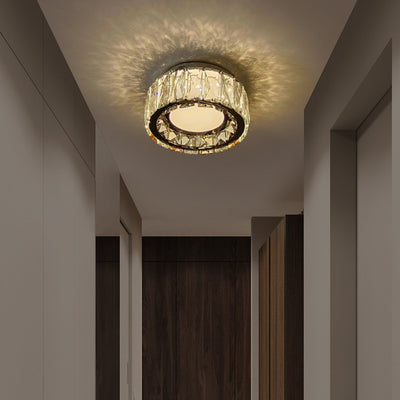 Lustre Plafonnier LED en Fer avec Cristal à Motif Rond Moderne de Luxe pour Salon 