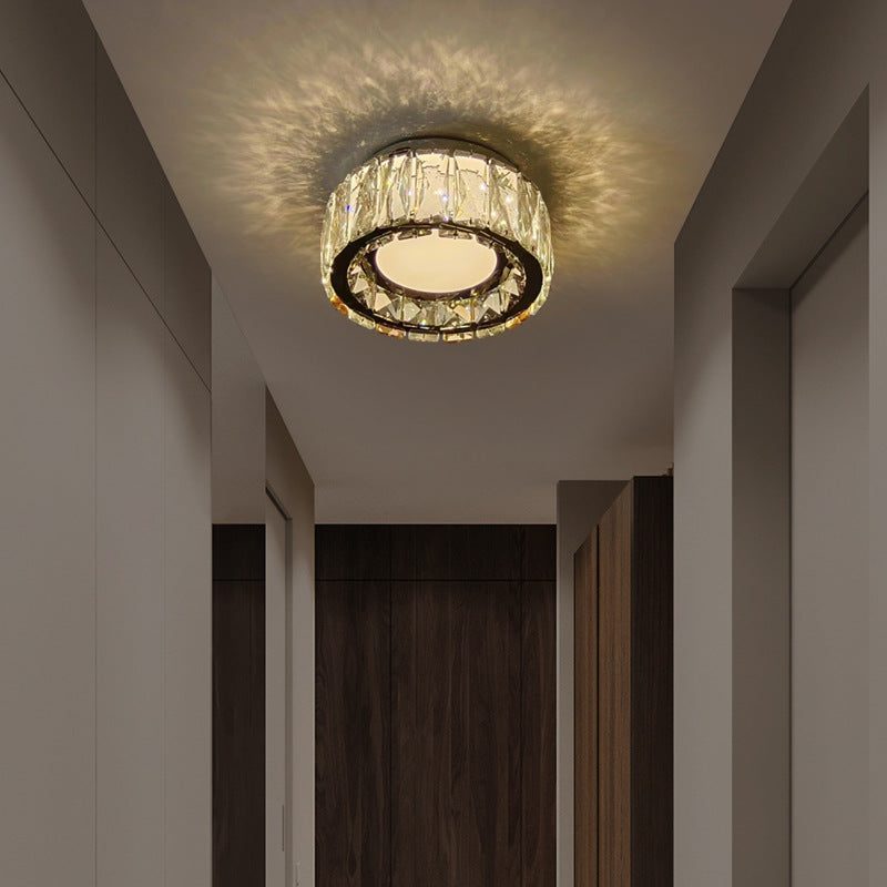 Lustre Plafonnier LED en Fer avec Cristal à Motif Rond Moderne de Luxe pour Salon 