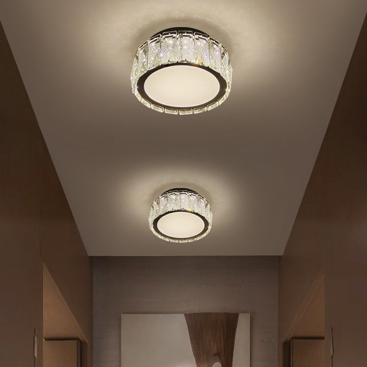 Moderne Luxus Runde Muster Kristall Eisen LED Deckenleuchte für Wohnzimmer 