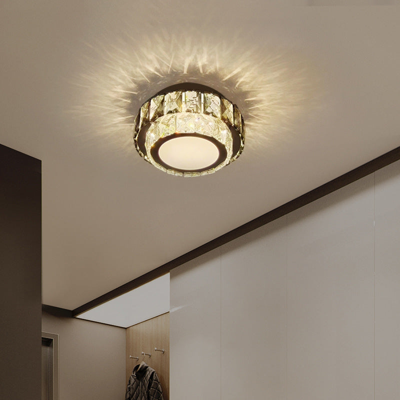 Lustre Plafonnier LED en Fer avec Cristal à Motif Rond Moderne de Luxe pour Salon 