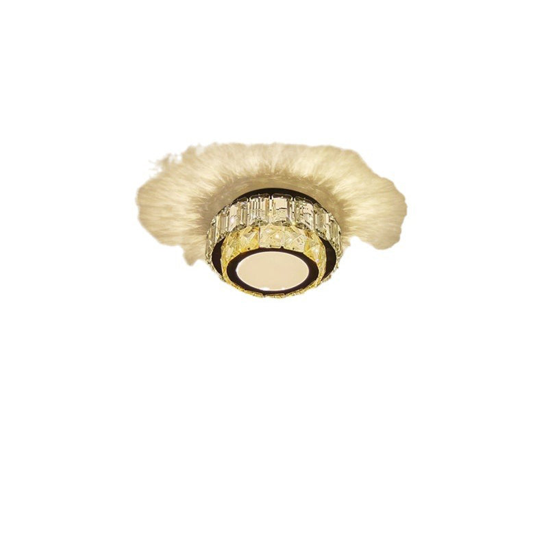 Lustre Plafonnier LED en Fer avec Cristal à Motif Rond Moderne de Luxe pour Salon 