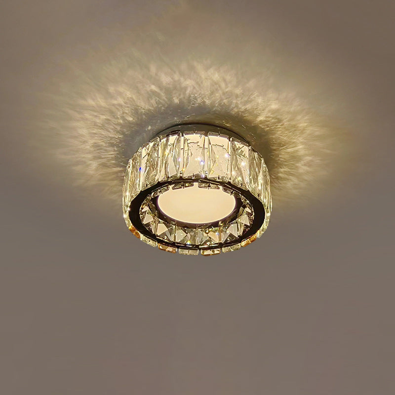 Lustre Plafonnier LED en Fer avec Cristal à Motif Rond Moderne de Luxe pour Salon 
