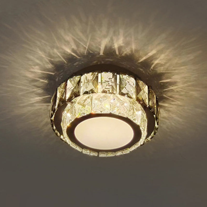 Lámpara de techo LED de montaje empotrado de cristal con patrón redondo moderno de lujo para sala de estar 