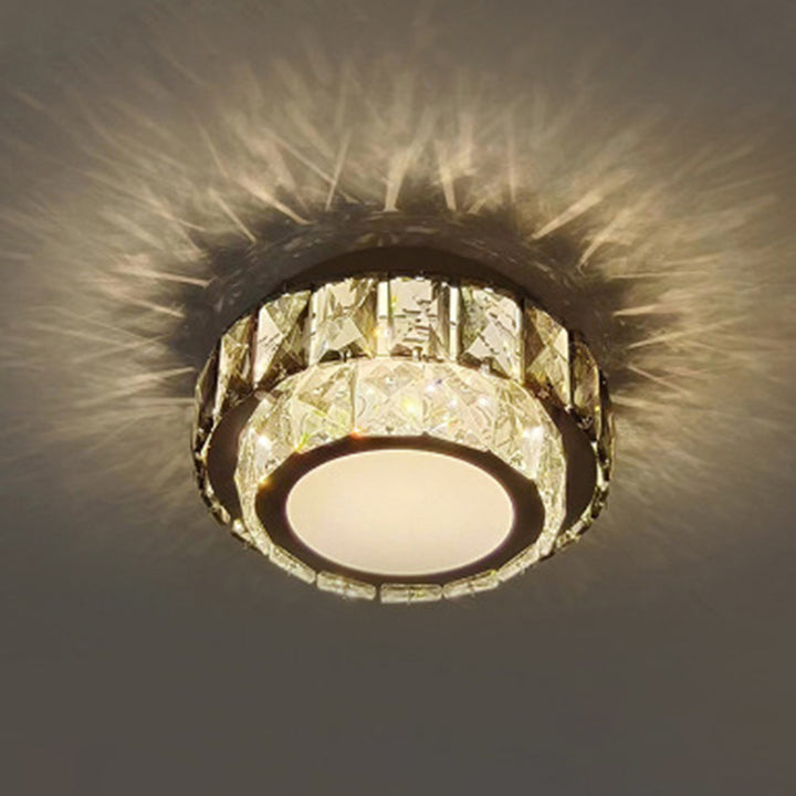 Lámpara de techo LED de montaje empotrado de cristal con patrón redondo moderno de lujo para sala de estar 