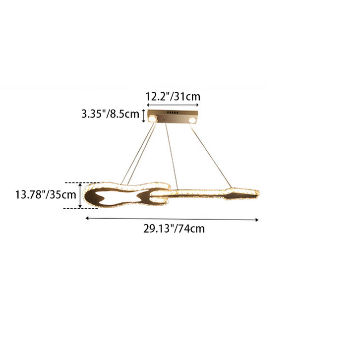 Chandelier LED en acier inoxydable avec cristaux en forme de guitare moderne de luxe pour salon 