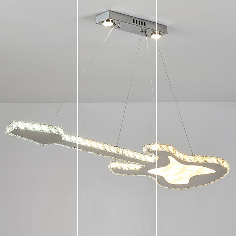 Modern Luxury Guitar Shape Crystal Stainless Steel LED Chandelier For Living Room