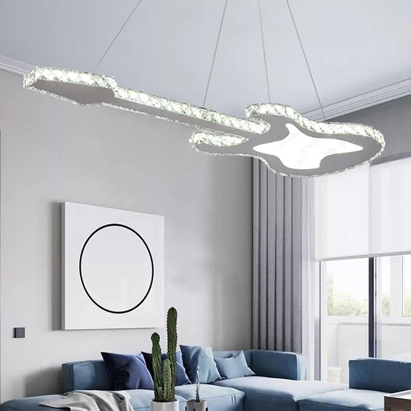 Modern Luxury Guitar Shape Crystal Stainless Steel LED Chandelier For Living Room