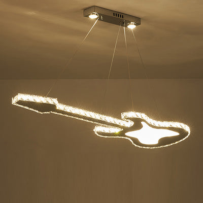 Modern Luxury Guitar Shape Crystal Stainless Steel LED Chandelier For Living Room