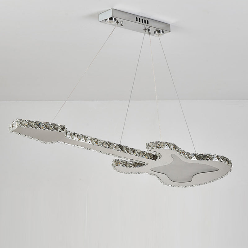 Modern Luxury Guitar Shape Crystal Stainless Steel LED Chandelier For Living Room