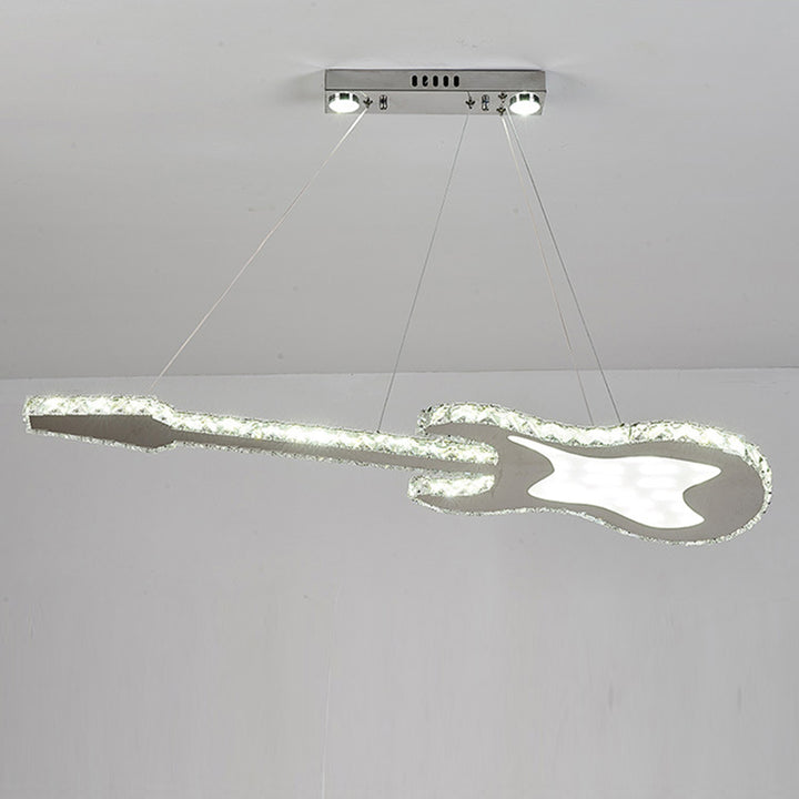 Modern Luxury Guitar Shape Crystal Stainless Steel LED Chandelier For Living Room