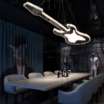 Modern Luxury Guitar Shape Crystal Stainless Steel LED Chandelier For Living Room