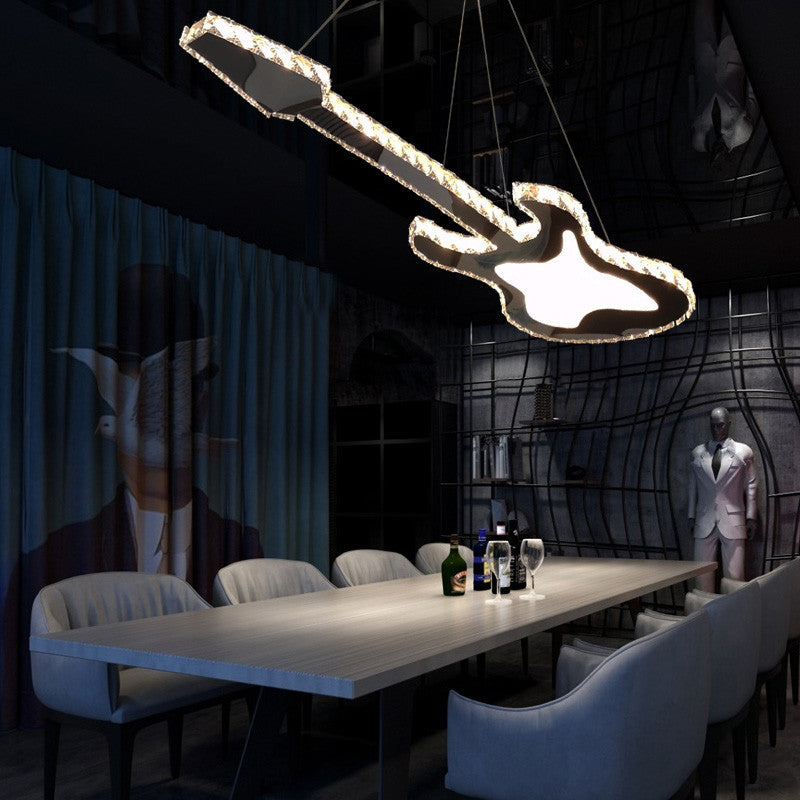 Modern Luxury Guitar Shape Crystal Stainless Steel LED Chandelier For Living Room
