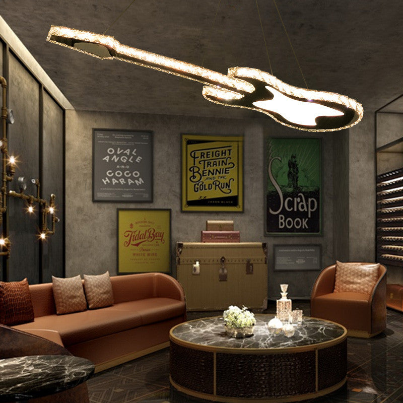 Modern Luxury Guitar Shape Crystal Stainless Steel LED Chandelier For Living Room