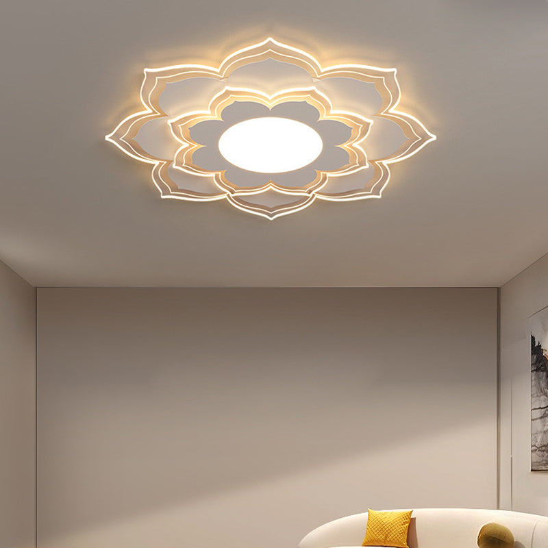 Modern Minimalist Flower Round Acrylic Iron LED Flush Mount Ceiling Light For Living Room