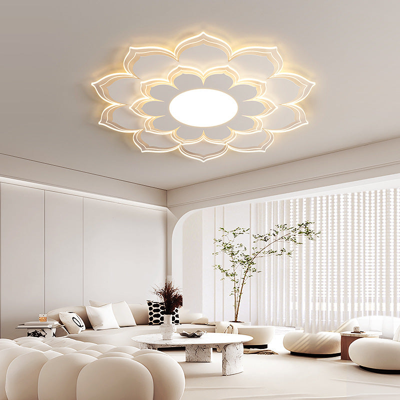 Modern Minimalist Flower Round Acrylic Iron LED Flush Mount Ceiling Light For Living Room
