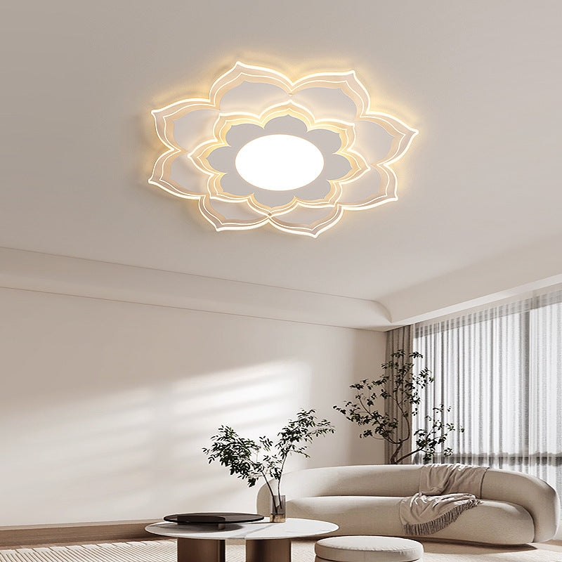 Modern Minimalist Flower Round Acrylic Iron LED Flush Mount Ceiling Light For Living Room