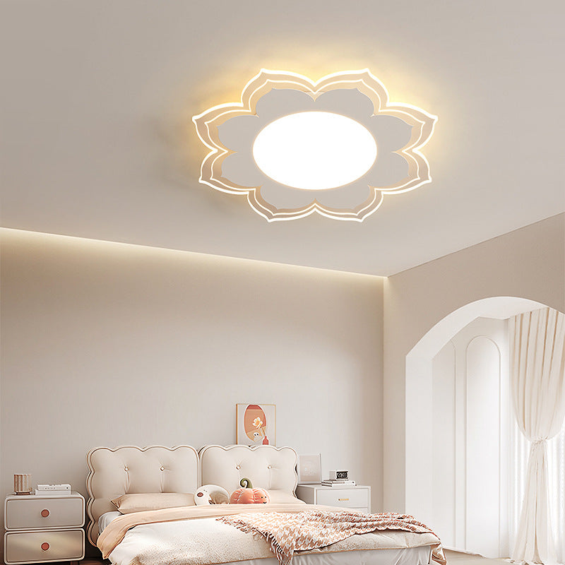 Modern Minimalist Flower Round Acrylic Iron LED Flush Mount Ceiling Light For Living Room