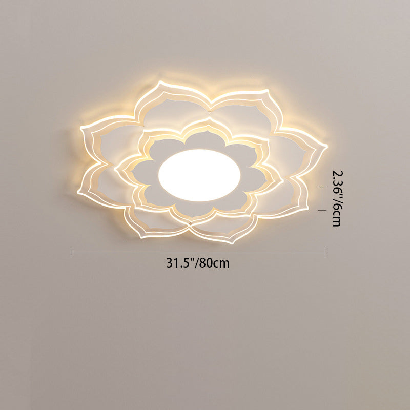 Modern Minimalist Flower Round Acrylic Iron LED Flush Mount Ceiling Light For Living Room