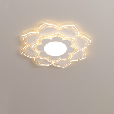 Modern Minimalist Flower Round Acrylic Iron LED Flush Mount Ceiling Light For Living Room