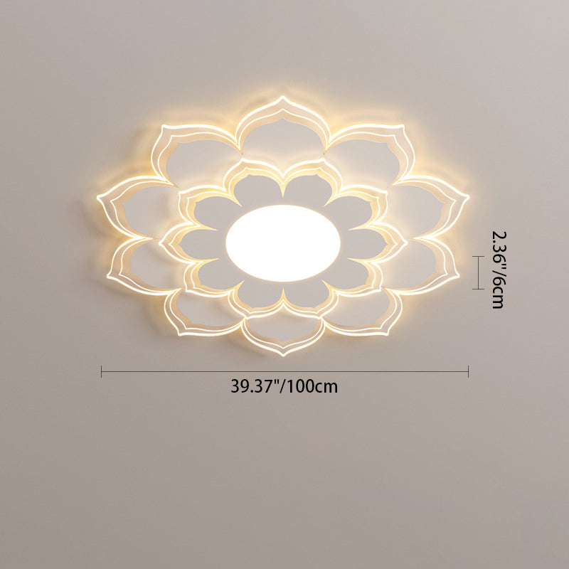 Modern Minimalist Flower Round Acrylic Iron LED Flush Mount Ceiling Light For Living Room