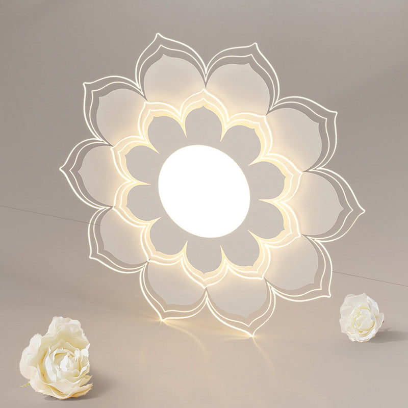 Modern Minimalist Flower Round Acrylic Iron LED Flush Mount Ceiling Light For Living Room