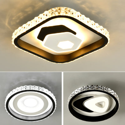 Luz de techo LED de montaje empotrado de acrílico y hierro con patrón cuadrado redondo creativo contemporáneo para sala de estar 