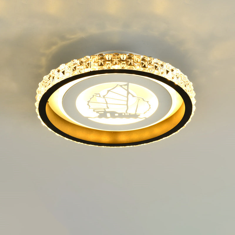 Luz de techo LED de montaje empotrado de acrílico y hierro con patrón cuadrado redondo creativo contemporáneo para sala de estar 