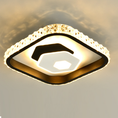 Luz de techo LED de montaje empotrado de acrílico y hierro con patrón cuadrado redondo creativo contemporáneo para sala de estar 