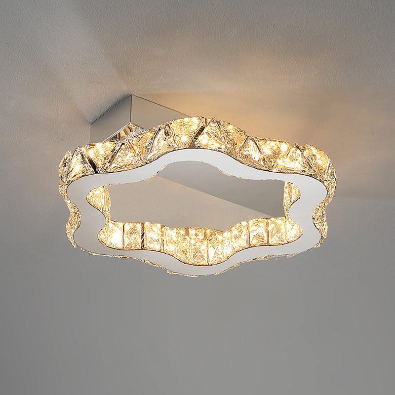 Plafonnier LED semi-encastré en cristal inoxydable à ondes florales de luxe moderne pour salon 